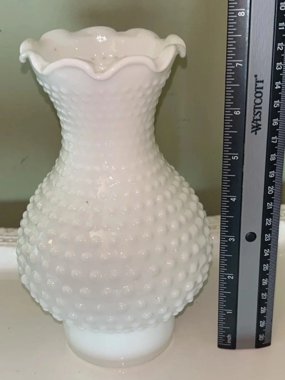Hobnail Milk Glass Hurricane Lamp Shade/Chimney With Scalloped Rim